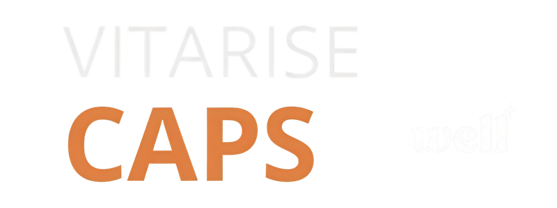 Vitarise Caps logo with 'CAPS' in orange on a white background